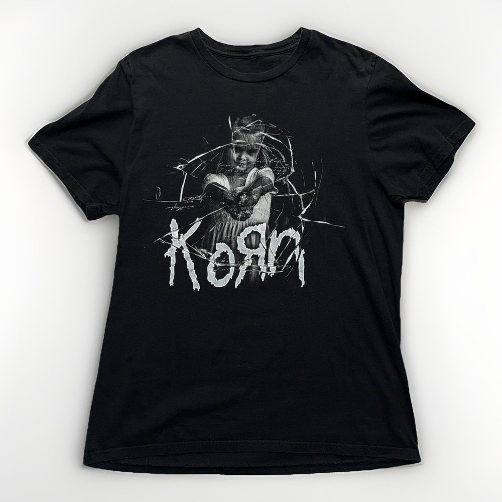 Korn Band T Shirt Mens Medium Black Graphic Nu Metal Rock Grunge Goth Album Tee